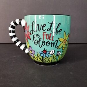 Glory Haus Kalyn Dunks Live Life In Full Bloom Floral Striped Ceramic Mug 16oz